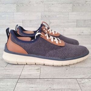 Men’s Cole Haan Generation Zerogrand Navy Blue Knit Tan Leather Sneaker Size 10